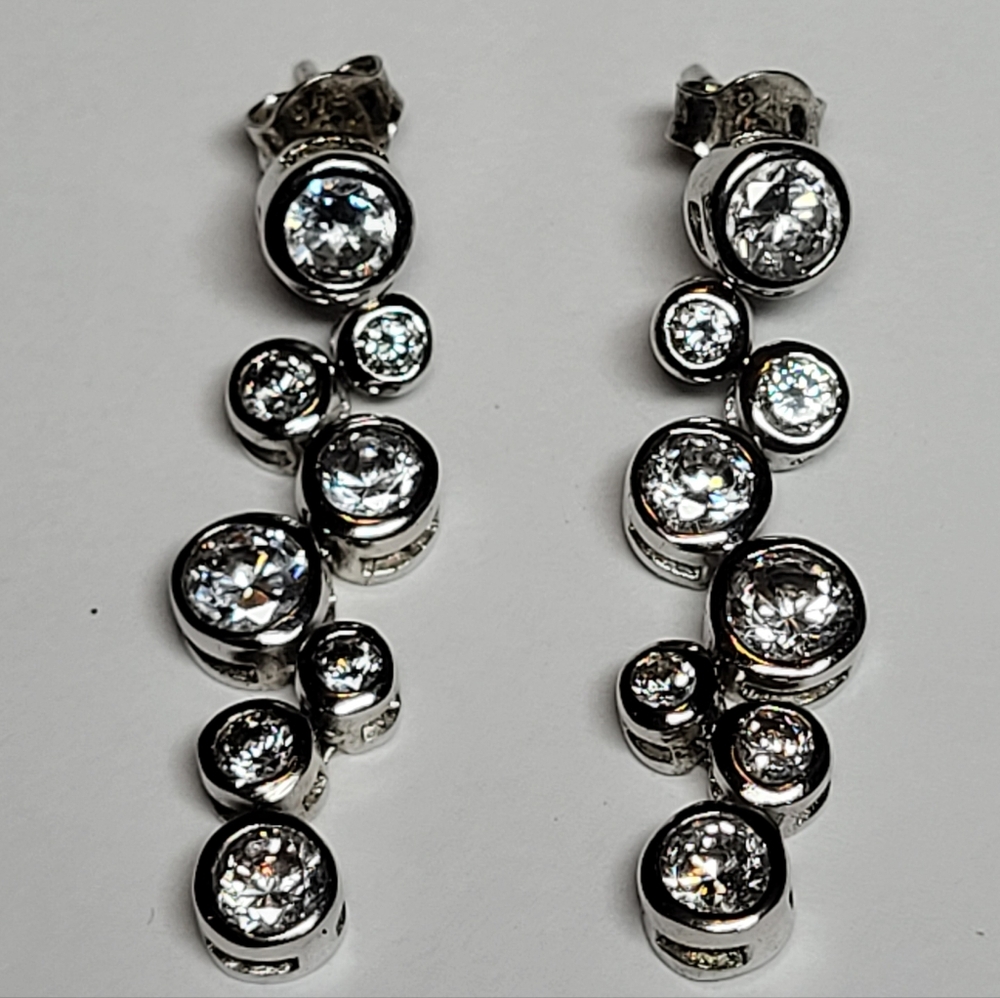 Genuine White Zircon Drop Earrings Set In .925 Sterling Silver